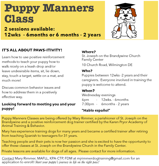 Puppy Manners Classes St. Joseph on the Brandywine Church